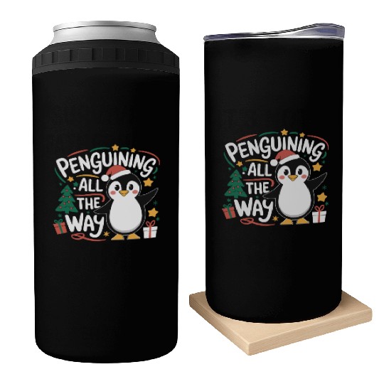 Penguining All The Way Penguin Christmas Joyful Can Coolers