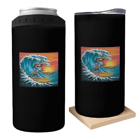 Surfing Skeleton Vibes Surfing Lifestyle Retro Can Coolers