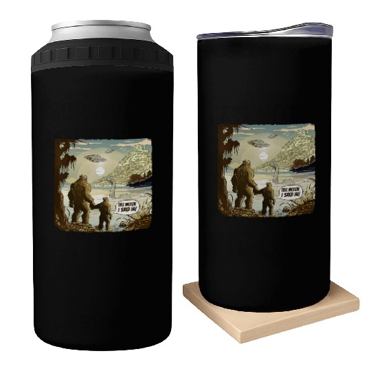 Funny Bigfoot Sasquatch & Kid Tell Nessie I Said Can Coolers