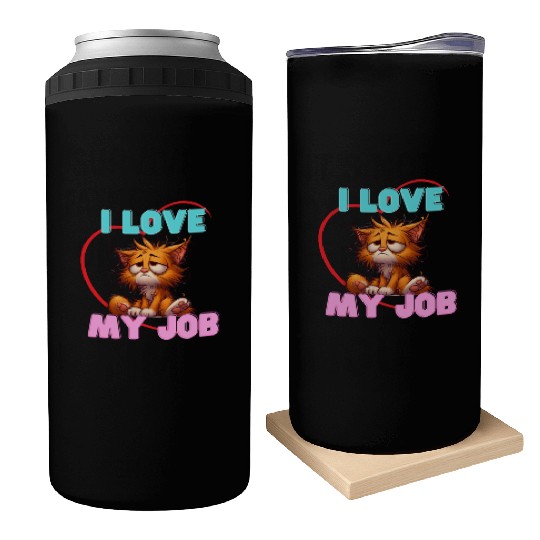 Sad Cat Can Coolers – I Love My Job Funny Apparel