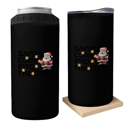 Festive Santa with Jingle Bells Design Can Coolers