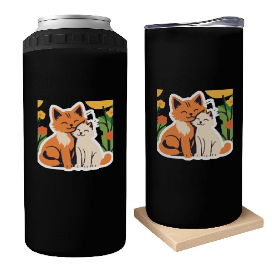 3d cat dou sweet and joyful Can Coolers