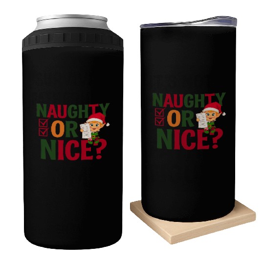 Naughty or Nice Elf Checklist Christmas Fun Can Coolers