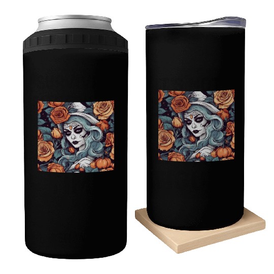 Gothic Day of the Dead Witch Can Coolers