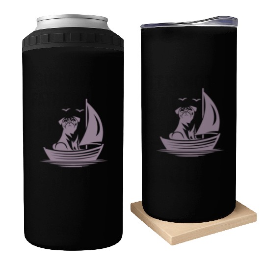 Pug silhouette sailboat minimalist Can Coolers