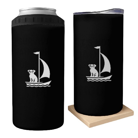 Pug in Boat Silhouette Sailing Minimalist Can Coolers