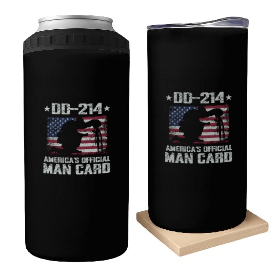 DD-214 America's Official Man Card Veteran Pride Can Coolers