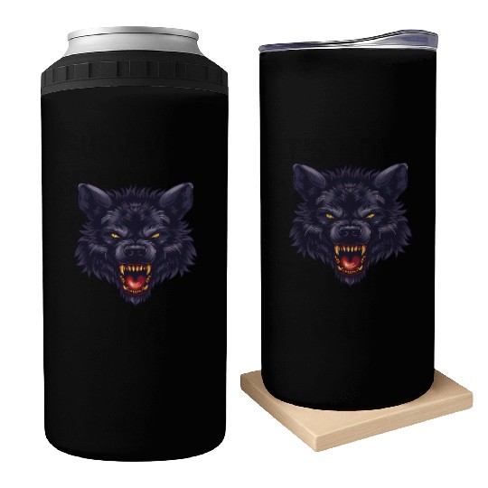dark wolf face Can Coolers