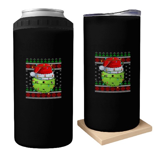Pickleball Ugly Christmas Santa Hat Can Coolers