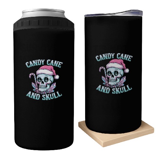 Candy Cane And Skull Pastel Goth Christmas Skull Can Coolers