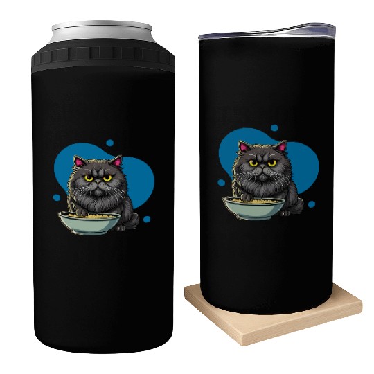 Persian Cat with Food Bowl - Adorable Cartoon Styl Can Coolers