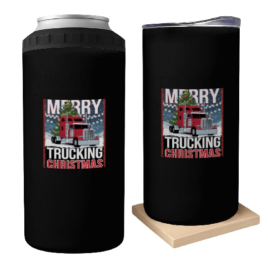 Merry Trucking Christmas Festive Semi-Truck Card Can Coolers