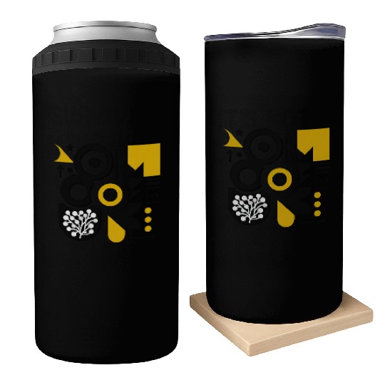 Bold Black & White Geometric Pattern with Yellow Can Coolers