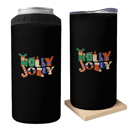 Playful Textured Holly Jolly Can Coolers