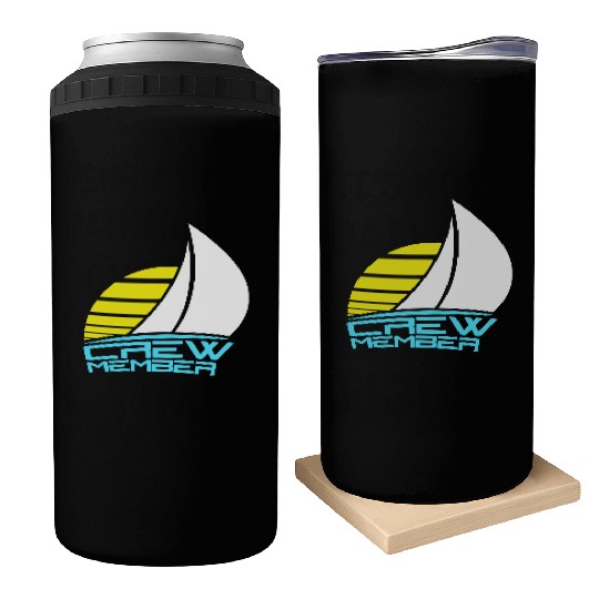 Crew Member Text Sun Team Member Sailing Fun Logo Can Coolers