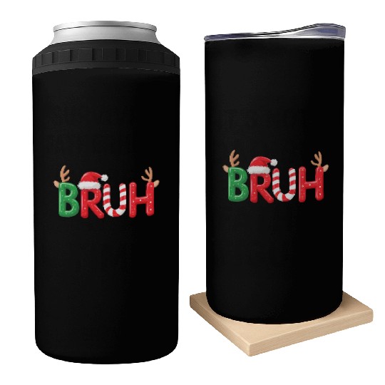 Bruh Christmas Reindeer Candy Cane Funny Holiday Can Coolers
