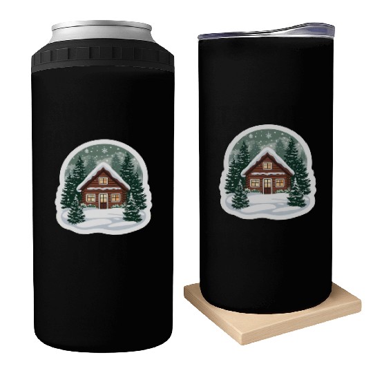Cozy Cabin in Winter Wonderland Can Coolers