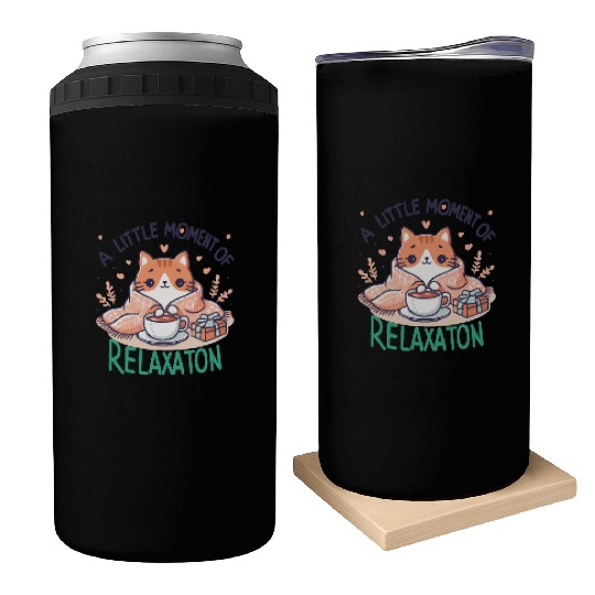 gift idea funny quote relaxation design kawaii cat Can Coolers