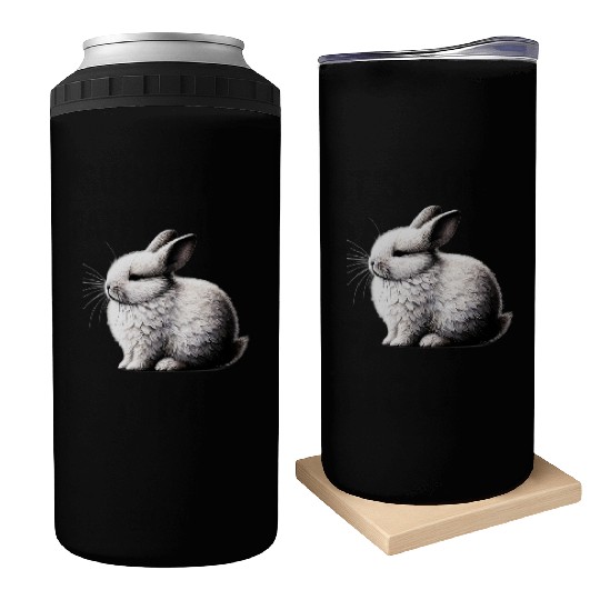 Minimal Whiskers - Peaceful Bunny Art by TSQ Can Coolers