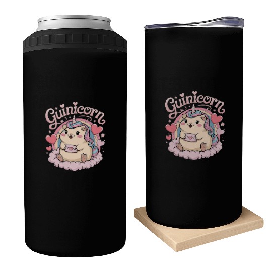 Adorable Guinea Pig Unicorn Fantasy Art with Heart Can Coolers