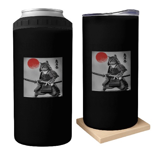 Kawaii Japanese Samurai Cat Vintage Japanese Cat Can Coolers