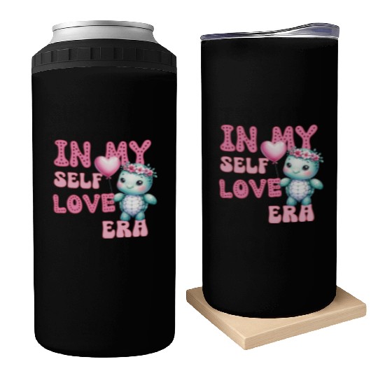 Cute Valentine's day Turtle - In my self love Can Coolers