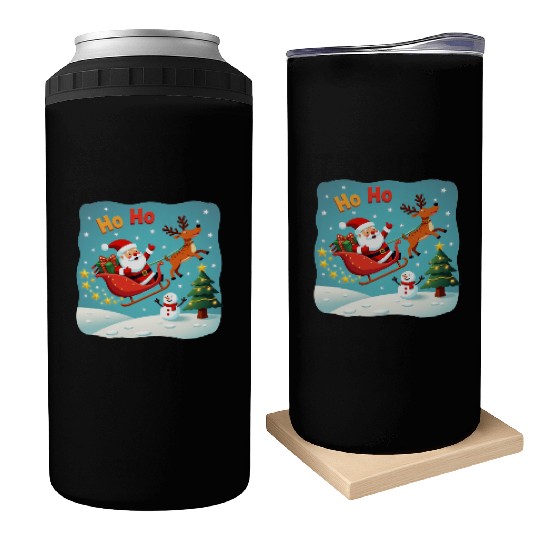 Santa Clause waving " HO-HO" Can Coolers