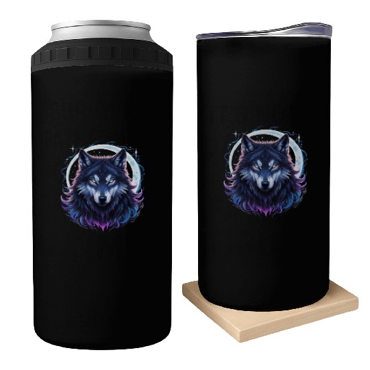 Mystic Blue Arcane Wolf Can Coolers