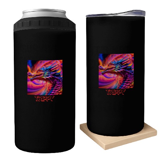 Trippy psychedelic fractal dragon Can Coolers