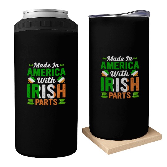 Made in America with Irish Parts St. Patrick's day Can Coolers