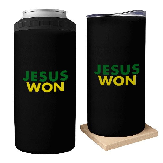 Jesus Won Green & Yellow Can Coolers