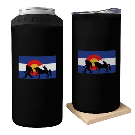Mythical Creature and Jeep in Colorado Flag Can Coolers
