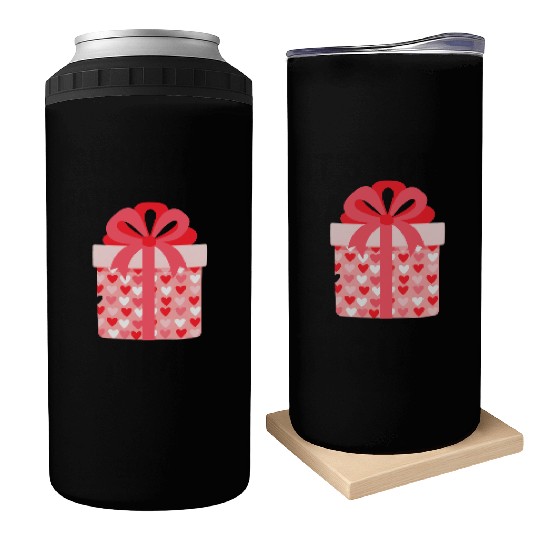Hearts Gift Box Pattern Design Can Coolers