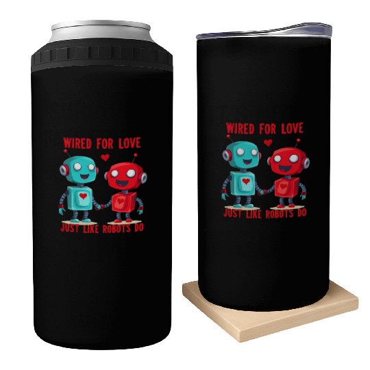 Valentine's Day Gift: Two Robots in Love on Bella Can Coolers