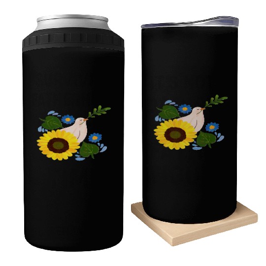 Peaceful Bloom - Dove and Sunflower Harmony Can Coolers