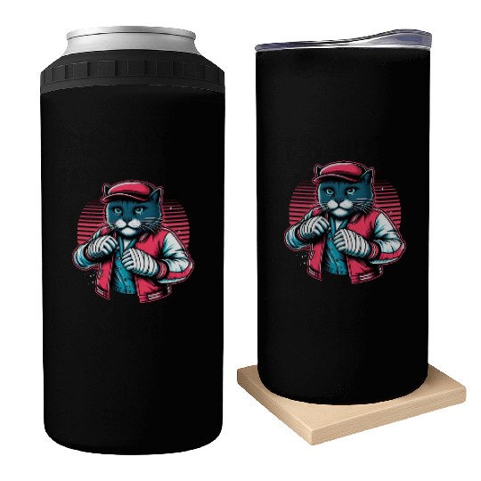 Vintage Street Fighter Cat #Vintage #Streetwear Can Coolers
