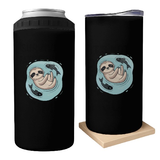 Pisces Zodiac Sloth Relaxing with Fish Dreams Can Coolers