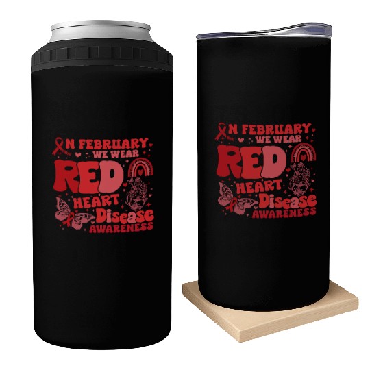 In February We Wear Red Rainbow CHD Awareness Can Coolers