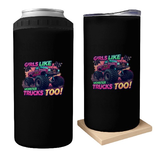 Girls Love Monster Trucks Design Can Coolers
