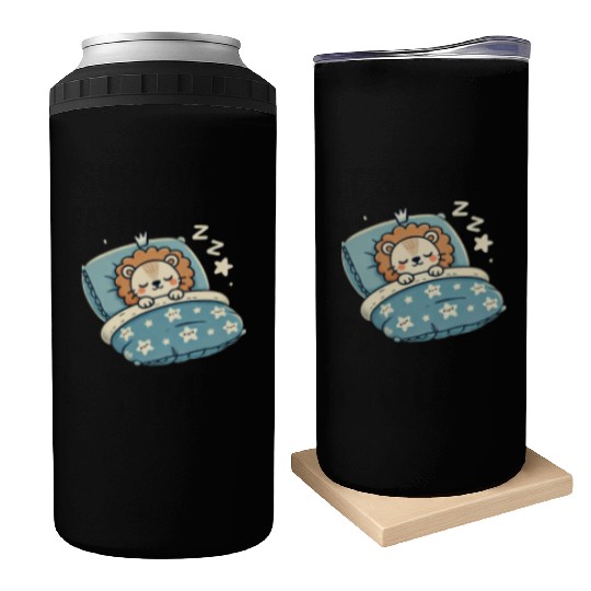 Lion Sleeping In Bed At Night Time Can Coolers