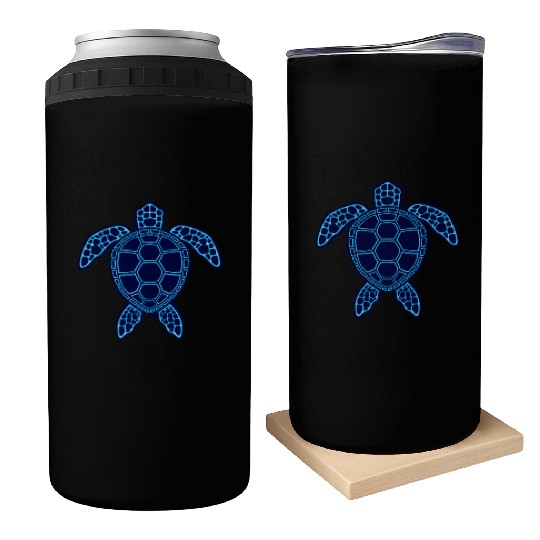 Blue Neon Lava Sea Turtle Design Can Coolers
