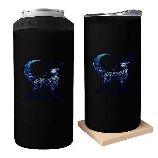 Celestial Deer Under Starry Night Moon Can Coolers
