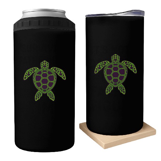 Green Neon Lava Sea Turtle Design Can Coolers