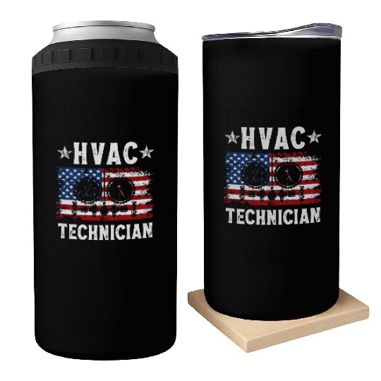 HVAC Technician Patriotic US American Flag Can Coolers