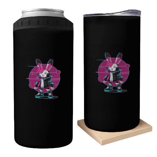 Cyber Bunny with Futuristic Style and Neon Colors Can Coolers