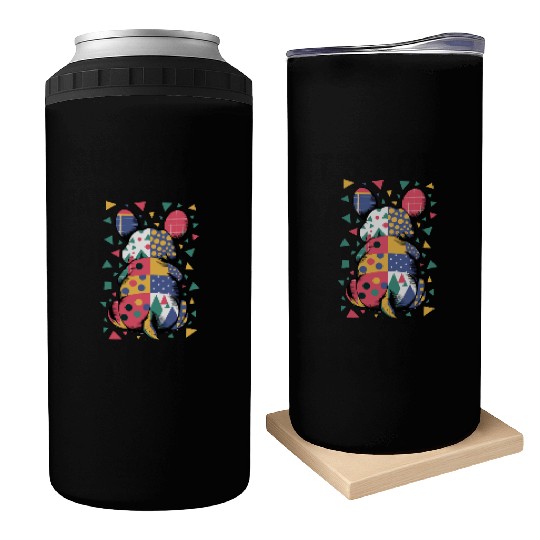 Colorful Geometric Patchwork Abstract Bunny Can Coolers