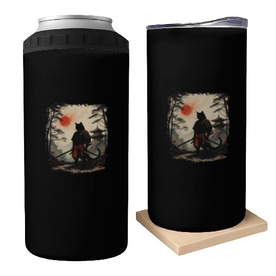 Samurai Cat Warrior Can Coolers Design