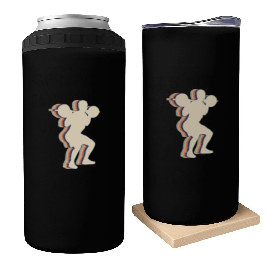 Squats Workout Gym Retro Line Art Can Coolers