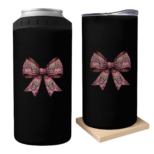 Coquette Bow Tiki Luau Hawaiian Hawaii Tiki Mask Can Coolers