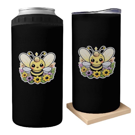 A bee chubby cartoon Can Coolers
